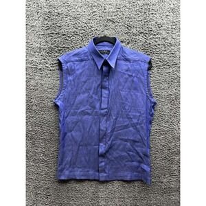Thierry Mugler Cotton Full-Snap Collared Sleeveless Shirt Blue Mens Size 39/15.5